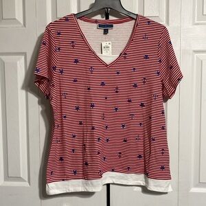 Karen scott NWT cotton blend anchor stars & stripe tee shirt size